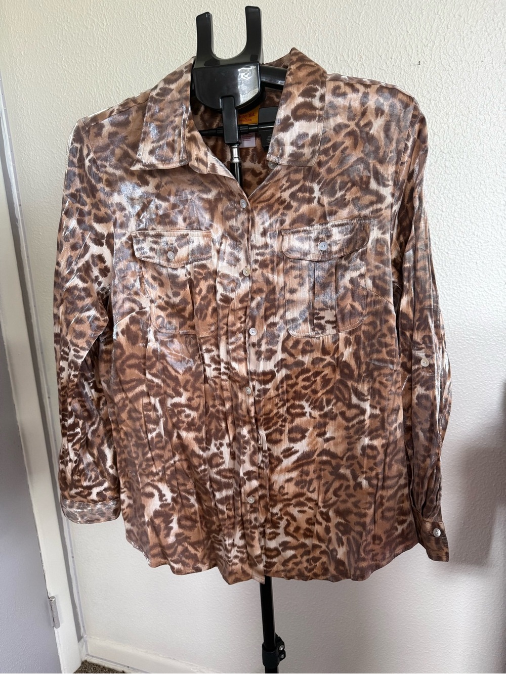 Ruby Rd. Brown and Cream Leopard-Print Button Front Shirt